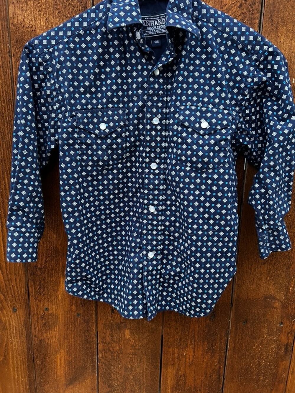 Panhandle Rough Stock Boys Western Shirt Size 6 Blue Snap Front Rodeo Cowboy EUC